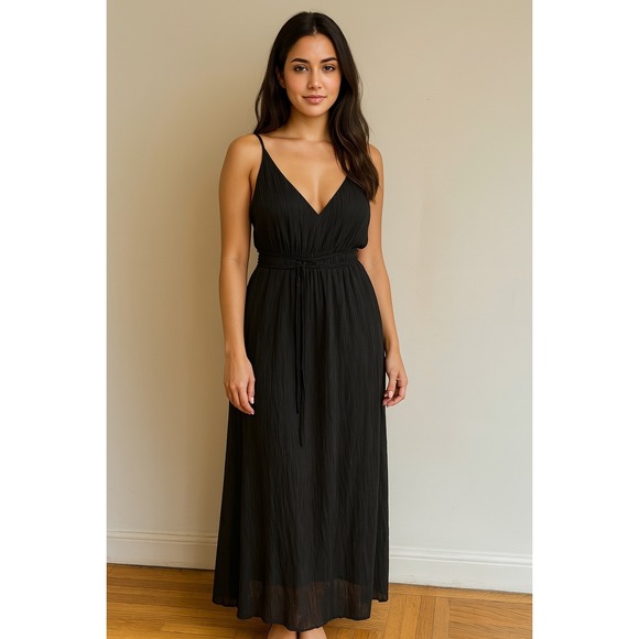 Taylor Black Sleeveless V-Neck Maxi Dress with Tie Waist Size 4 - Picture 1 of 6